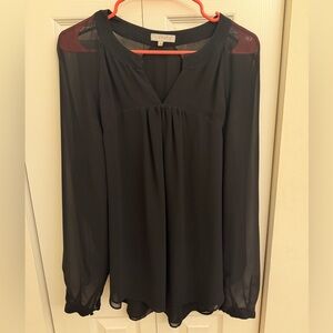 1. State Black Sheer Long-Sleeve V-Neck Blouse